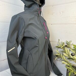 Mondetta Womens Hooded Zip Up Jacket Gray/ Pink Sz Small Coat